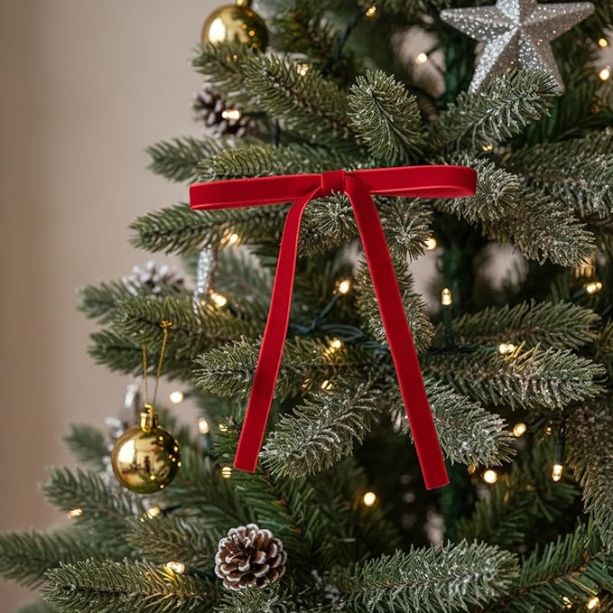 36 Pcs Velvet Christmas Tree Bows Decor, Vintage Wreath Bow for Christmas Garland, Gift Wrapping, Xmas Tree, 3/8'' Wide, 5 * 7 inch (Red)