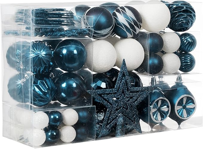 XmasExp 99-Pack Christmas Ball Ornaments Assorted Shatterproof Christmas Tree Decorations with Hand-held Gift Package for Xmas Tree,Home,Party (Blue)