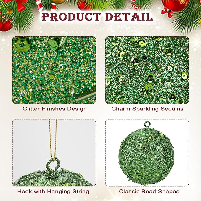 3.15" Large Christmas Balls Ornaments 6 Pcs Shatterproof Big Dark Green Christmas Ornaments for Xmas Tree Bulk Glitter Big Xmas Tree Ornament for Trees Halloween Holiday Wedding Party Decoration