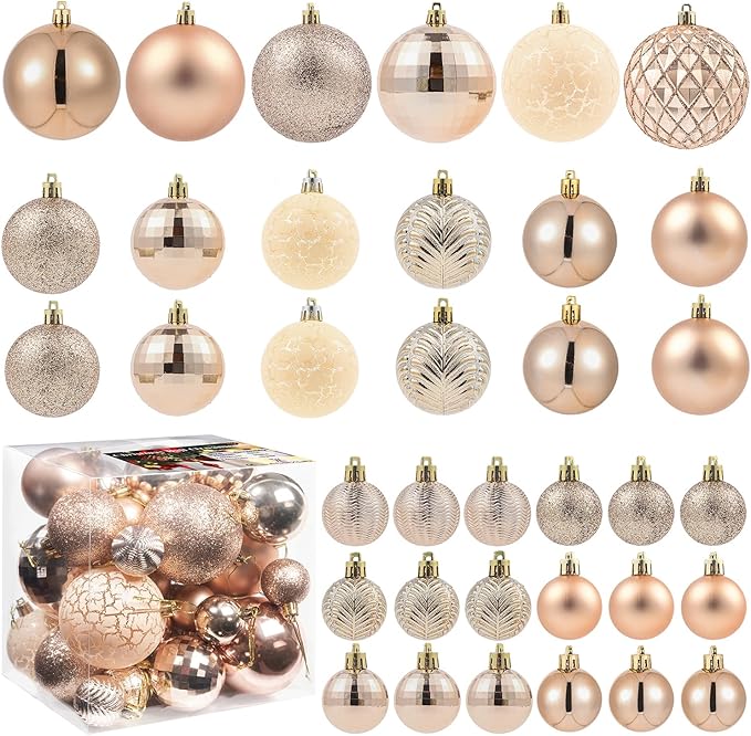 LANGXUN 36pcs Champagne Gold Christmas Tree Decorations Balls, Bolas De Navidad, 2025 Christmas Decor, Indoor Outdoor Shatterproof Christmas Ornaments, Xmars Party Wedding Suppiles