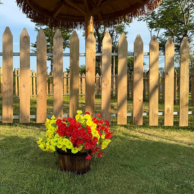 10 Bundles Artificial Flowers for Outdoor,UV Resistant Fake Petunia Flowers,Faux Plants for Outside Hanging Planters,Artificial Plants for Indoor Porch Garden Home Wedding Decor(Yellow,Red)