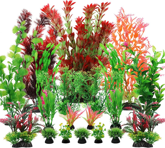 Fish Tank Accessories Aquarium Decorations Plants, 20pcs Fish Tank Decorations Plant, Fish Tank Decor, Aquarium Decor Plastic Plants, Small to Large