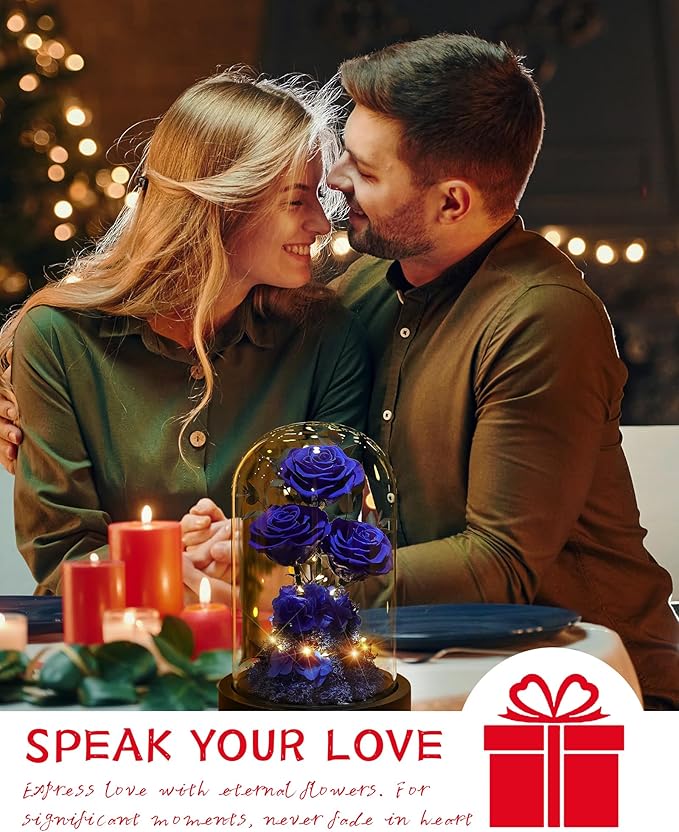 Flowers Roses Gifts for Mom Grandma,Forever Preserved Rose in Glass Dome, Christmas Anniversary Thanksging Birthday Real Roses Gifts for Wife Women Mother in Law/Blue