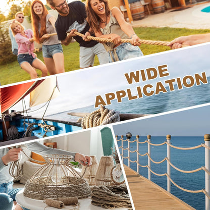 MECCANIXITY Jute Rope 1.1 Inch x 44ft, Thick Twine Rope Ropes Braided Jute Twine Natural Brown Burlap Cord String Heavy Twisted with Tapes for Decorative Crafts Railing Swing Tug of War