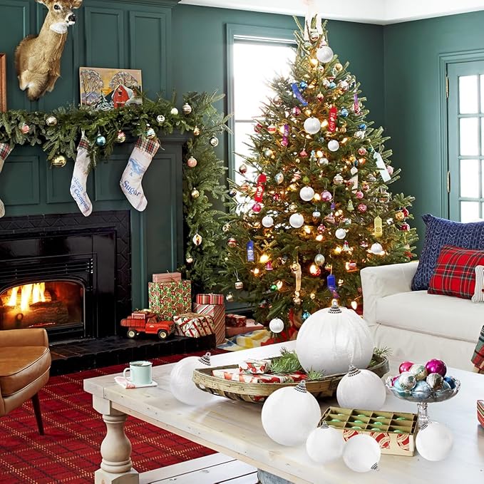 Woration 10pcs Christmas Balls Ornaments Set Velvet Wrapped Plastic Ball Hanging Decoration 3 Size for Xmas Tree Festival Home Wedding Holiday Party Decor - White