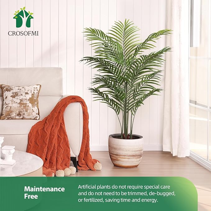 Artificial Areca Palm Plant 5Ft Fake Tropical Palm Tree, Perfect Faux Dypsis Lutescens Plants in Pot for Indoor Outdoor House Home Office Garden Modern Decoration Housewarming Gift,1Pcs