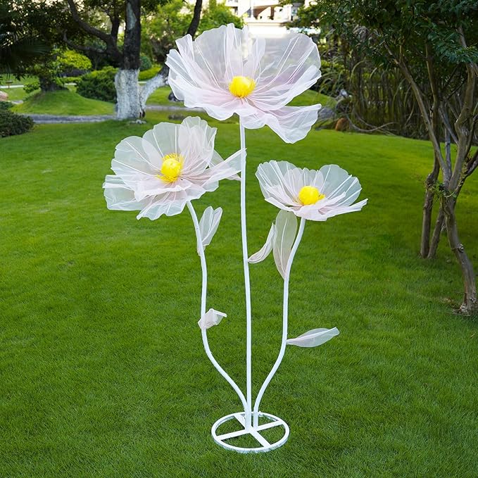 Giant Flowers for Decoration,3-Head Large Artificial Silk Flower with Standing Stems and Base for Party Banquet Wedding Reception Background Decor Home Decor (Pink Gradient)