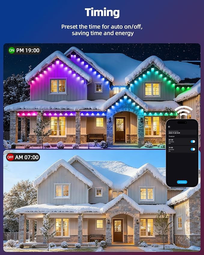 REYLAX 100FT Permanent Outdoor Lights with 60 LED Lights, RGB+IC Eaves Lights, IP67 Waterproof, Multi Scenes for Outdoor Christmas Holidays Decor, Works with APP & Remote Control, White