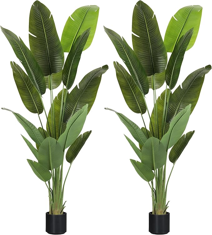 Large Artificial Plants Indoor 7.2Ft Silk Bird of Paradise Big Tall Fake Tree Faux Green Silk Floor Potted Plants for Home Living Room Bedroom Office Decor (2 Pack)…