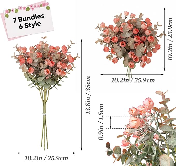 ilauke 7 Bundle Artificial Flowers Outdoor, UV Resistant Fake Flowers in Multicolor, Realistic Faux Flower Roses for Garden Porch Decoration, All Season Fake Plants Bouquet