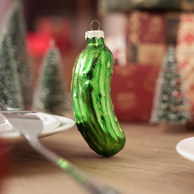 Joiedomi Christmas Pickle Glass Ornament, Glass Blown Food Ornament Presents for Christmas Tree Decoration, Xmas Cucumber Decoration for Xmas Gift Holiday Party Favor