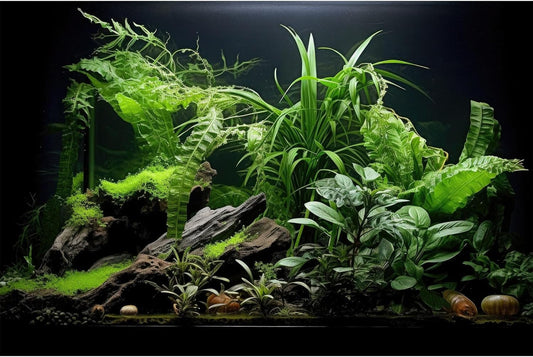 Aquarium Background Freshwater Green Plants Terrarium Background Aquatic Underwater Sea Grass Tank Background Wood Root Rock with Moss Jungle Style Fish Tank Background Poster Wallpaper 60x24in