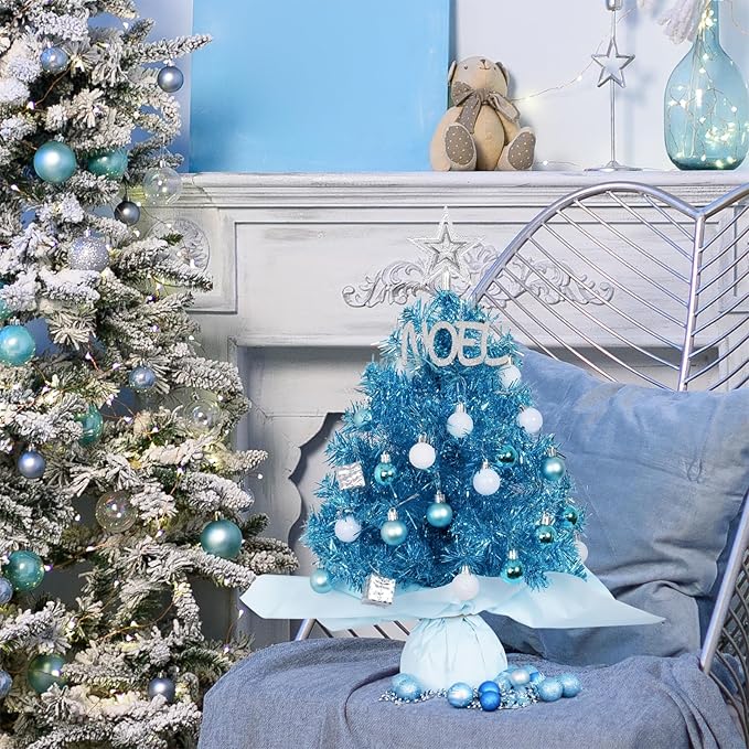 20'/50cm Mini Christmas Tree,Artificial Small Christmas Tree with Led Lights/Ornaments, Tabletop Christmas Tree for Kids Christmas Decoration Gifts