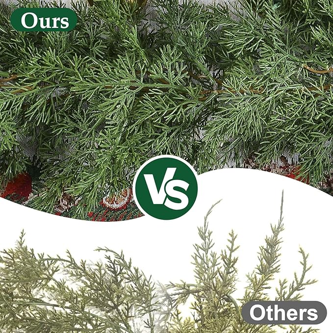 6.3FT Christmas Garland Real Touch Artificial Cedar Cypress Greenery Soft Pine Needles Realistic Faux Green Garland for Mantle Fireplace Table Wall Indoor Christmas Decorations