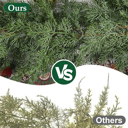 6.3FT Christmas Garland Real Touch Artificial Cedar Cypress Greenery Soft Pine Needles Realistic Faux Green Garland for Mantle Fireplace Table Wall Indoor Christmas Decorations