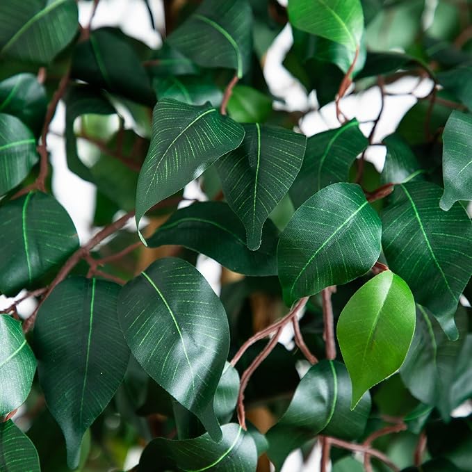 Nearly Natural 74in Triple Trunk Artificial Ficus Tree with Natural Wood Trunks, Fake Tree for Indoor Home Décor, Faux Ficus Tree with Black Nursery Pot