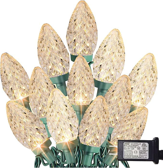 TW SHINE C9 Christmas Lights, 100 LED 66 FT Christmas String Lights Outdoor with 8 Modes Timer Waterproof Connectable for Indoor Yard Xmas Tree House Decorations (Warm White)