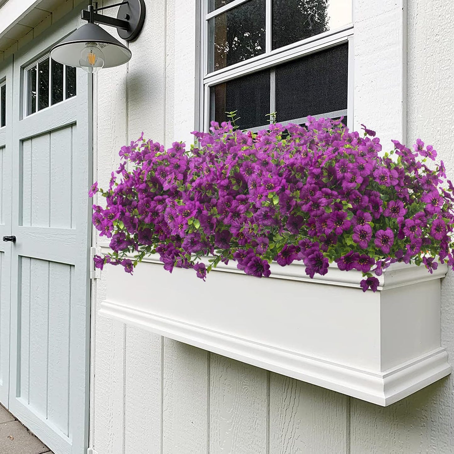 Artificial Fake Flowers for Outdoor Spring Decoration, 16 Bundles Faux Silk Colorful UV Resistant Realistic for Outside Porch Patio Home Yard Garden Planters Pots Window Box (Light Purple)