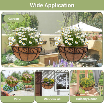 2 Pack 10 inch Metal Hanging Baskets for Plants Outdoor, Hanging Planters Basket with Coco Liners, Hanging Baskets Flower Pots for Garden, Patio, Deck, Porch Plants