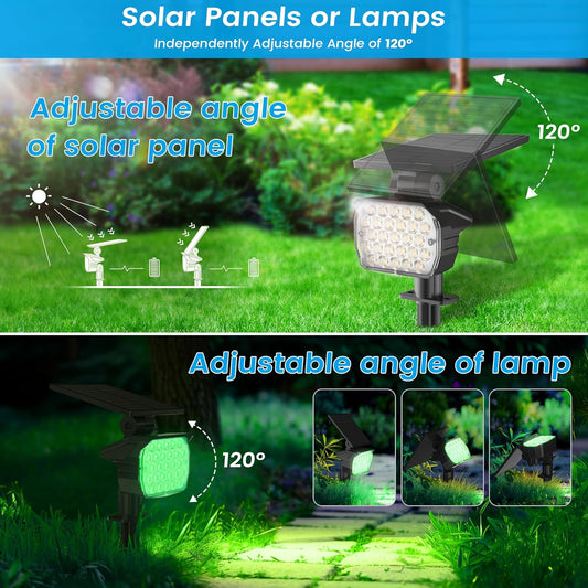 VOLISUN Solar Landscape Spotlights Adjustable Outdoor, Uplights Solar Waterproof IP67, Spot Lights Solar Powered for House,Tree,27 LED with 6 Colors Changing(8 Pack- RGB)