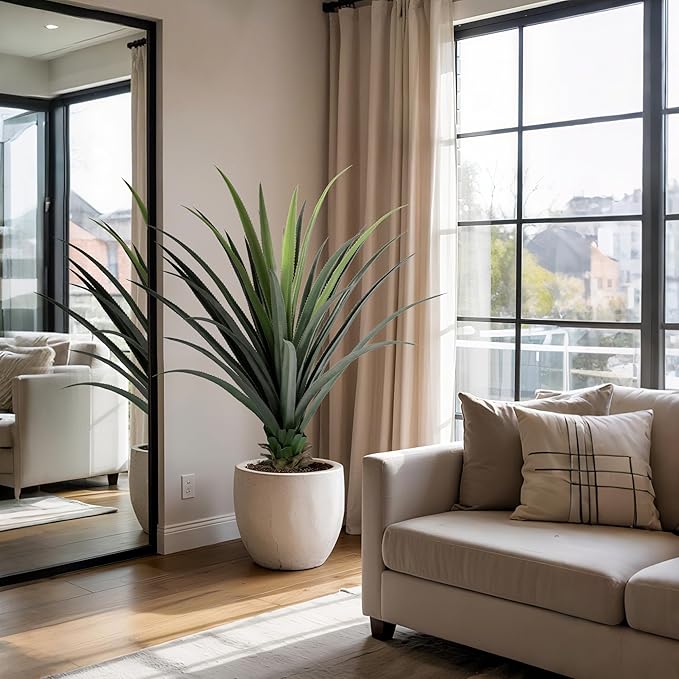 Agave Plant Artificial with 30 Leaves, Set of 1 Faux Spiked Agave Plants, 4ft Artificial Spiked Agave Plant for Indoor and Outdoor Decor, Perfect for Porch, Living Room, Bedroom, Patio and Office