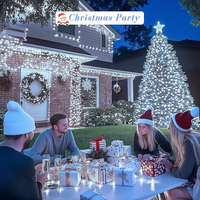 JMEXSUSS Christmas Lights, 8 Modes Waterproof Christmas Light Outdoor Plug in, Clear Wire String Lights Indoor Bedroom 720LED 230 FT White