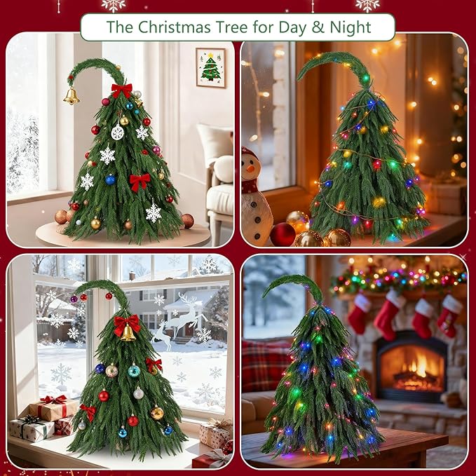 Tabletop Norfolk Pine Christmas Tree, 3FT Green Mini Artificial Christmas Tree with Norfolk Branch, Small Xmas Tree for Christmas Gnome Holiday Indoor Decoration