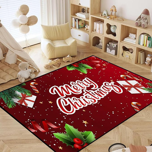 Christmas Rug Xmas Holiday Decorative Christmas Tree and Snowflake Pattern Welcome Mat for Home Decoration Non Slip Outdoor Indoor Entrance Floor Mat,71" X 47"