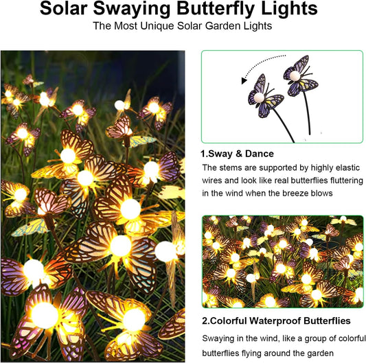 Solar Garden Butterfly Lights, 6 Pack 48 LED Solar Swaying Lights, Swaying in The Wind, Waterproof Firefly Light Outdoor Fairy Light for Garden Patio Yard Pathway Flower Bed Decoration
