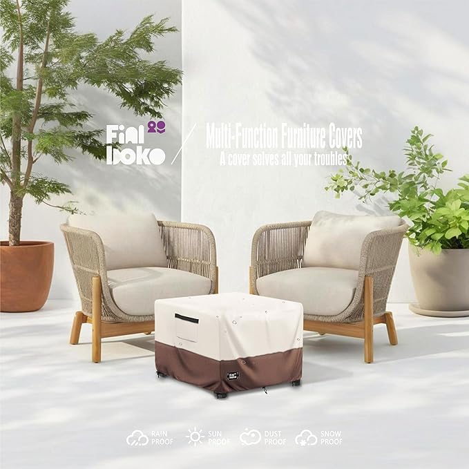 Patio Ottoman Cover,22"L x 22"W x 18"H Square Patio Dining Table Cover for Outdoor Furniture,100% Waterproof 600D Heavy Duty Outdoor Table Cover,Beige&Brow