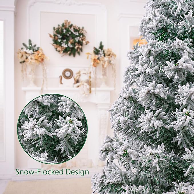 2Ft Artificial Christmas Tree Green Tabletop Christmas Tree with Snow Flocked Mini Xmas Pine Tree with Wooden Stand for Indoor Outdoor Holiday Home Decoration