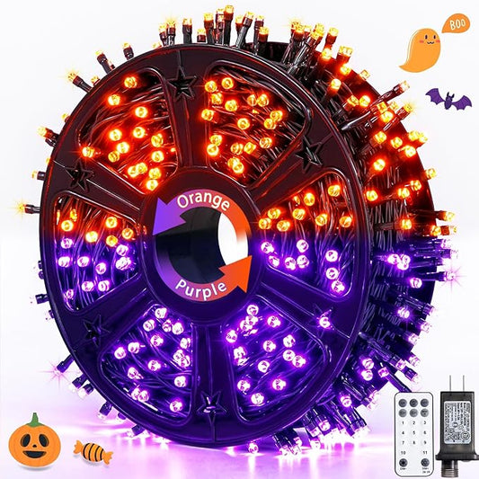 JMEXSUSS 500 LED Halloween Lights Outdoor Orange and Purple, 173ft Color Changing Halloween String Lights with Remote, Waterproof Christmas Tree Lights Plug in for Yard Tree Indoor Decor