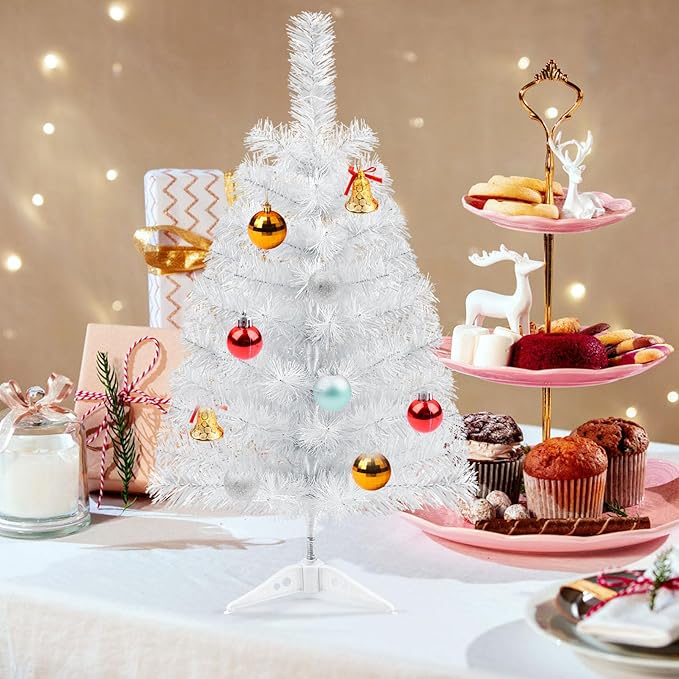 GlyinnHe 2Ft White Artificial Christmas Tree with Plastic Stand, Tabletop Christmas Tree for Indoor Outdoor Holiday Decoration