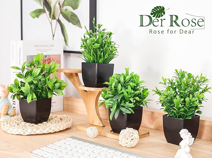 Der Rose 6 Pack Fake Plants Mini Artificial Plants for Home Office Farmhouse Bathroom Shelf Decor Indoor