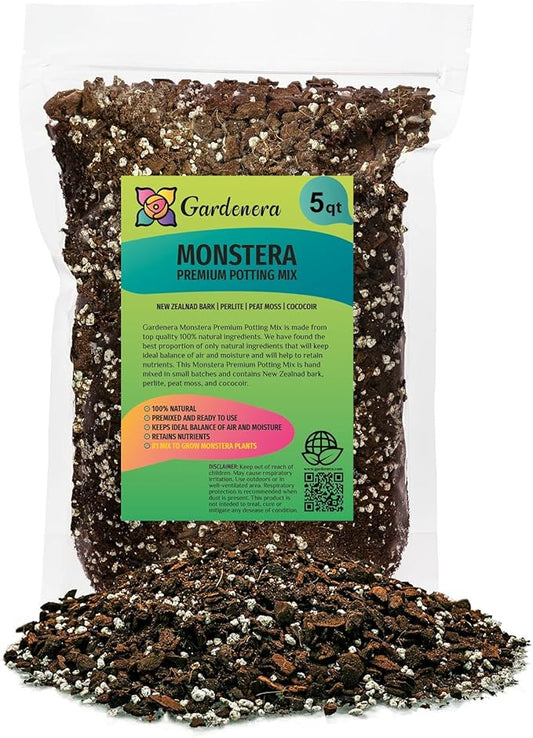 Gardenera Premium Monstera Potting Soil - Quick Drain Potting Soil for Growing and Repotting Monstera Deliciosa/Swiss Cheese Plant - 5 Quart Bag