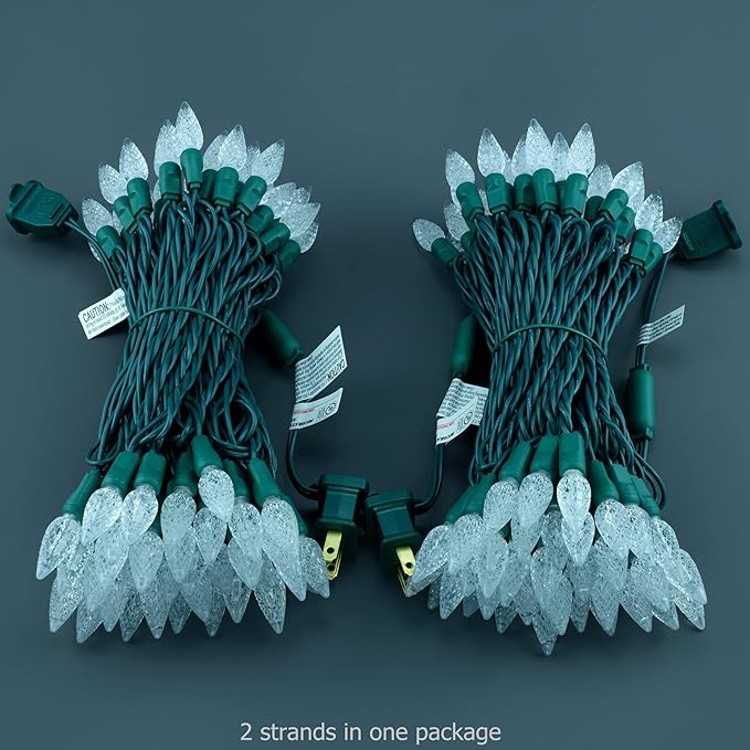 YULETIME Warm White One-Piece C6 Strawberry Christmas Lights 140 Count 71 Feet, 2 Sets 70 LED 35.5 ft High Waterproof UL Certified String Light (Warm White)