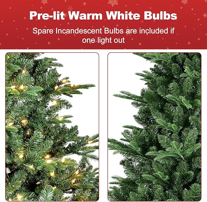 7.5 ft Christmas tree Prelit,Artificial Christmas Tree with Lights &Mixed 2456 PE PVC Flame-retardant Tips,Premium Realistic Lighted Up Spruce Led Christmas Tree for Office Home Decor with Auto Hinged
