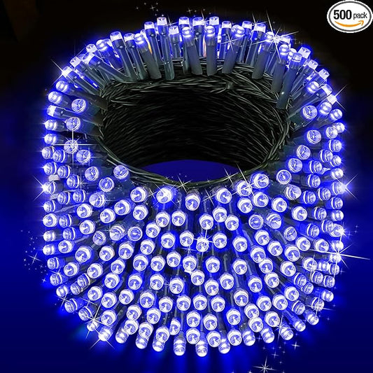 XURISEN Christmas Lights Outdoor 197FT 500 LED Green Wire String Lights 8 Modes with Timer Memory Waterproof Fairy Light Plug in for Xmas Tree Wedding Yard Party Holiday Decorations(Blue)