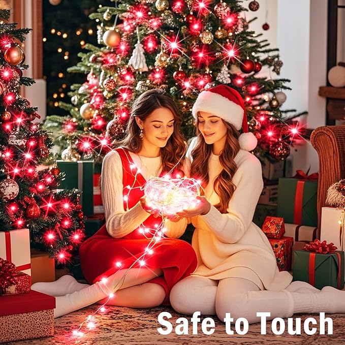 SAUIRS 197FT 500 LED Christmas Lights Outdoor String Lights with 8 Modes Timer Waterproof Fairy Light Plug in for Outside Indoor Party Xmas Palm Tree Yard Wedding Decorations(Red)