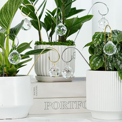 HDCRYSTALGIFTS 9 Pieces 30mm Crystal Ball Prisms Suncatchers with 7.5’’ Small Trellis for Mini Potted Plants Accessories Indoor Fairy Garden Sun Catchers Gift for Plant Lovers (Sliver Stakes)