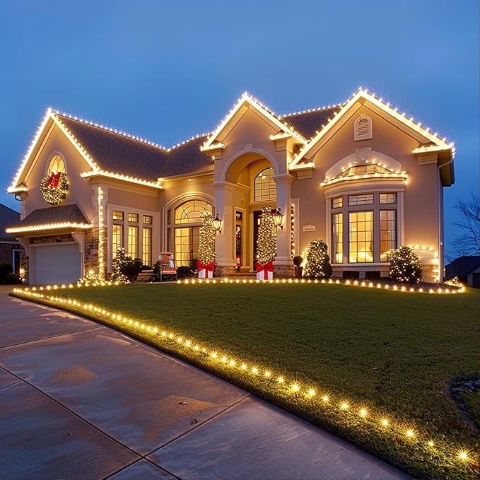 TW SHINE C6 Christmas String Lights, 200 LED 66 FT Christmas Lights Outdoor with 8 Modes Timer, Waterproof Connectable for Indoor Yard Xmas Tree House Christmas Decorations (Warm White)