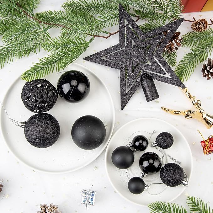 Aitsite 100 Pack Christmas Tree Ornaments Set Mini Shatterproof Holiday Ornaments Balls for Christmas Decorations (Black)