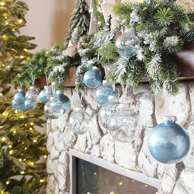 Sea Team Shatterproof Clear Plastic Christmas Ball Ornaments Decorative Xmas Balls Baubles Set with Stuffed Delicate Decorations (100mm/3.94 inch 16-Pack, Babyblue)