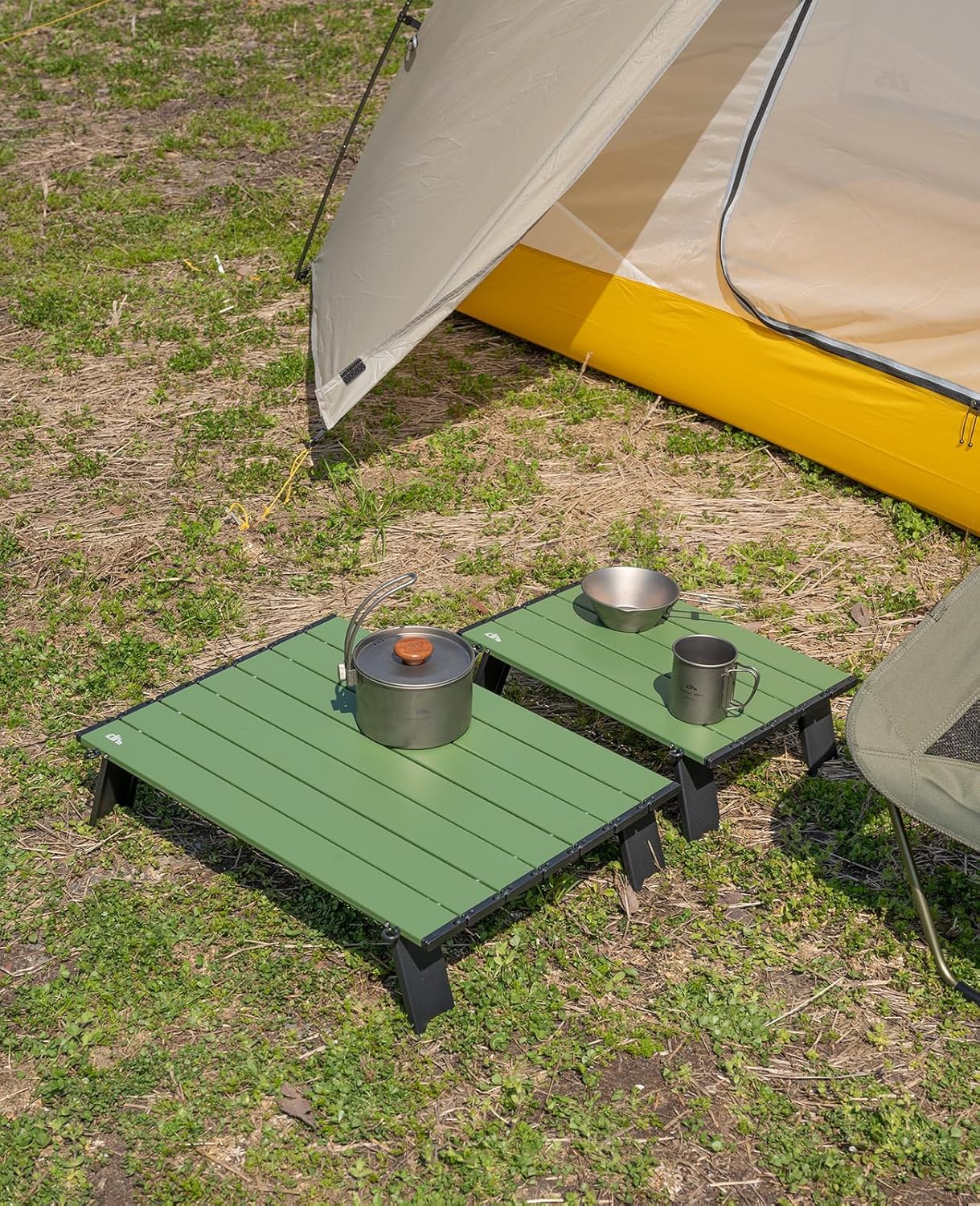 iClimb Ultralight Compact Mini Beach Picnic Folding Alu. Table with Carry Bag, Two Size (Green, L)