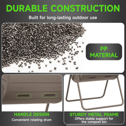 DRATO Compost Bin Outdoor 37.5 Gallon All-Season Dual Chamber Tumbling for Garden, Kitchen, Yard, Outdoor (Gray)