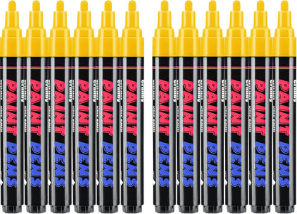 Yellow Paint Pens Paint Markers - 12 Pack Permanent Quick Dry Waterproof Marker Pens for Rocks Wood Fabric Plastic Canvas Glass Mugs Metal Tire Stone