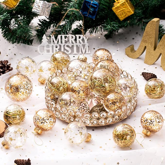 Christmas Ornaments Ball Set-Shatterproof Clear Plastic Decorative Baubles for Xmas Tree House Holiday Wedding Party Decoration,20pcs Gold