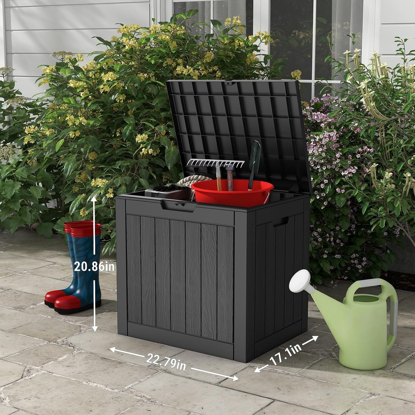 Mars Villa 31 Gallon Deck Box, Outdoor Storage Box Waterproof, Outside Resin Storage Bin for Outdoor Patio Furniture Cushions, Pool Supplies, Garden Tools, UV-Resistant and Weatherproof, Black