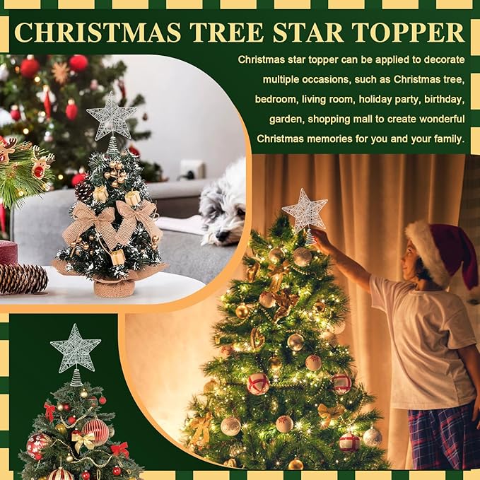 Christmas Tree Topper, 10" Glittering Xmas Star Treetop for Holiday Indoor Ornament Christmas Tree Decoration(Silver)