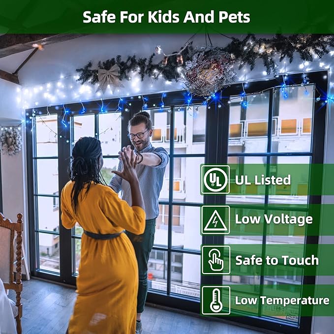 810 LED Christmas Lights with 180 Drops, 82ft 12 Modes Blue and White Fairy String Lights with Timer Dimmable, Waterproof Twinkle Lights for Christmas Indoor Outdoor Holiday Wedding Party Eaves Decor